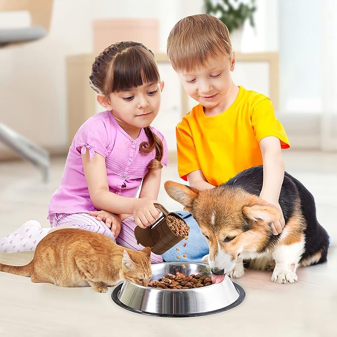 Pet Food Scoop, Dog Food Cups, Plastic Food Scoop with Measuring Lines, (Includes 1 C, 3/4 C, 1/2 C, 1/4 C), Pet Food Measuring Cups for Dog, Cat or Bird Food, Injection Molded and Dishwasher Safe