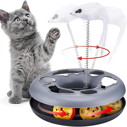 Cat Toys, Cat Toys for Indoor Cats,Interactive Kitten Toys Roller Tracks with Catnip Spring Pet Toy with Exercise Balls Teaser Mouse (Soft Grey)
