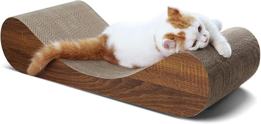 FluffyDream Cat Scratcher Cardboard, Scratching Pad House Bed Furniture Protector, Infinity Shape, Curved (Wood, Bone)