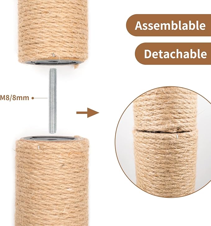 4PCS 12 Inch Cat Scratching Post with Natural Sisal Rope Cat Scratch Pole Cat Scratching Tree Scratching Posts for Indoor Cats Replacement Part Accessories for DIY Cat Tower Cat Hammock