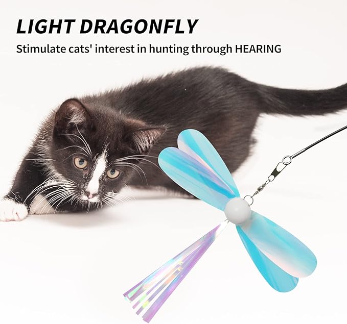 uahpet Cat Wand Toy Refills Natural Feathers Replacement Teasers, 4Pcs Different Senses Replacement Teasers Arouse Cat Desire to Hunt