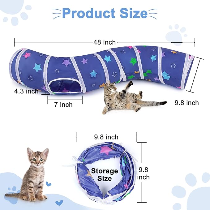 Glittme Cat Tunnel, Cat Tunnels for Indoor Cats, S-Shape Peekaboo Cat Cave with Cat Toys, Foldable Cat Tubes and Tunnels for Cats, Rabbit, Puppy, Guinea Pig