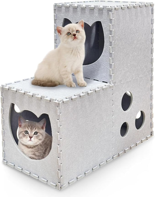 Fhiny Cat Tunnel for Indoor Cats, 14 PCS Felt Peekaboo Cat Cave with Interactive Peep Holes Foldable Kitten Play Tubes & Tunnels Cat Hideaway Cave Soft Felt Cat Toys for Small & Medium Cats