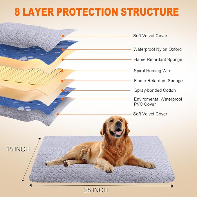 ENJOY PET Pet Heating Pad, Heated Cat Bed Indoor Heated Dog Bed with Chew Resistant Steel Cord, 12 Level Timer and Temperature Dog Heating Pad, Heated Pet Bed Electric Heating pad for Puppy Cats Dogs