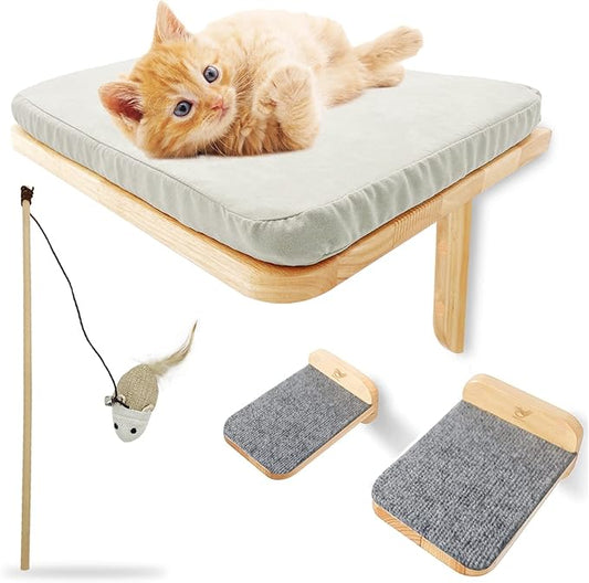 Molly & Nemo Cat Wall Hammock,Cat Wall Shelves with 2 Steps,Wood Cat Perch,Cat Wall Furniture ,Modern Cat Bed for Large Cats or Kitty