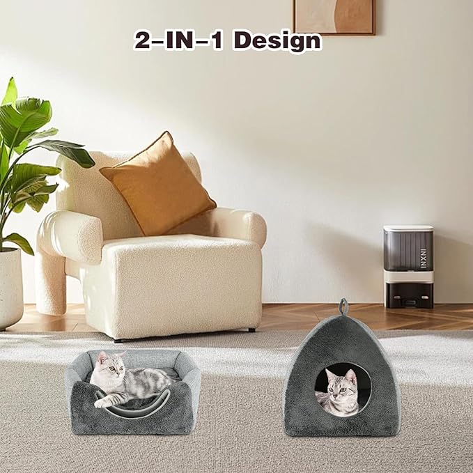 Rypet Heated Cat Bed Cave, Adjustable Temperature Heated Pet Bed Indoor with Timer and Timer, Indoor Cat Cave Bed Cat House with Removable Washable Cushioned Pillow and Chew Resistant Cord Update