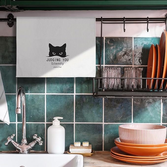 Cat Towels,Cat Kitchen Towels,Cat Dish Towels,Cat Hand Towels,Funny Kitchen Towels,Decorative Kitchen Towel,Black Cat Gifts for Women,Cat Kitchen Accessories-Cat Towel Gifts for Cat Lovers for Women