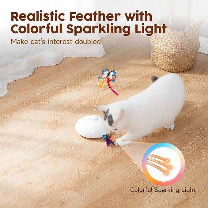 Potaroma Smart 4 in 1 Cat Toys, Interactive Butterfly Cat Toy, Running Moving Kitten Toys, 2.0" Height, White for All Breed Sizes