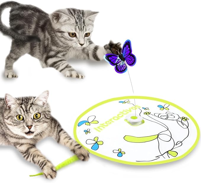 ALL FOR PAWS Interactive Cat Toy,3 in 1 Hide and Seek Cat Wand Toy, Fluttering Butterfly Cat Toy, Cat Toys Interactive for Indoor Cats, Kitten Supplies