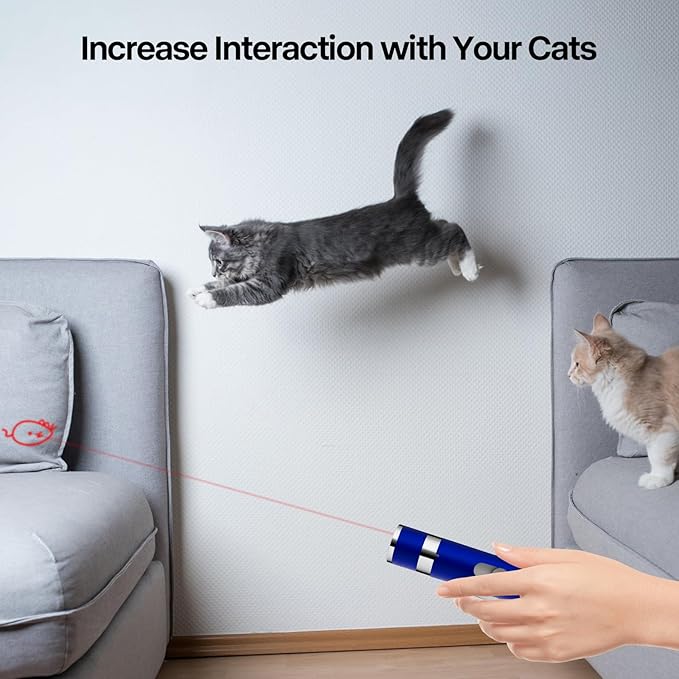 Interactive Cat Toys for Indoor Cats with 5 Patterns and 3 Modes, Rechargeable Pointer Toys for Pets Playing and Training, Blue