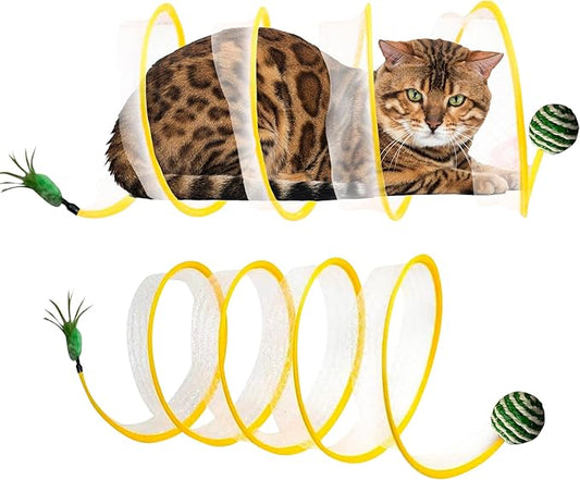 SD Cat Tunnels, Folded Cat Tube Tunnel,Cat Toys for Indoor Cats Large,Cat Tunnel Bed for Kitten,Cat Donut Tunnels,Whisker Twister for Cats,Cat Toy for Indoor Cats,Decompression Cat Spring, Yellow