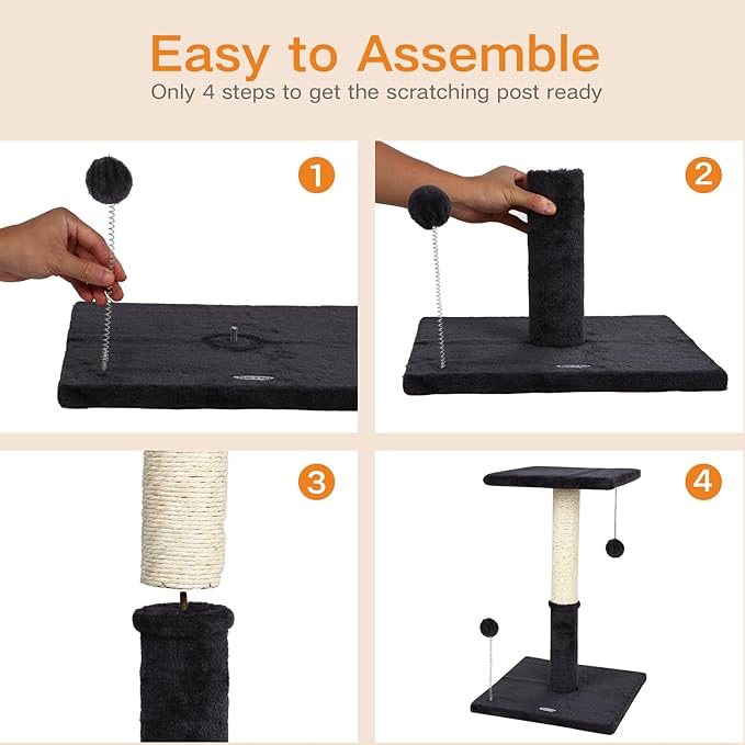 Happi N Pets 26" Cat Scratching Post with Perch, Natural Sisal Scratchers Trees for Indoor Cats, Featuring with Hanging Balls & Cozy Cat Bed, Stable Cat Scratch Posts for Kittens-Smoky Gray