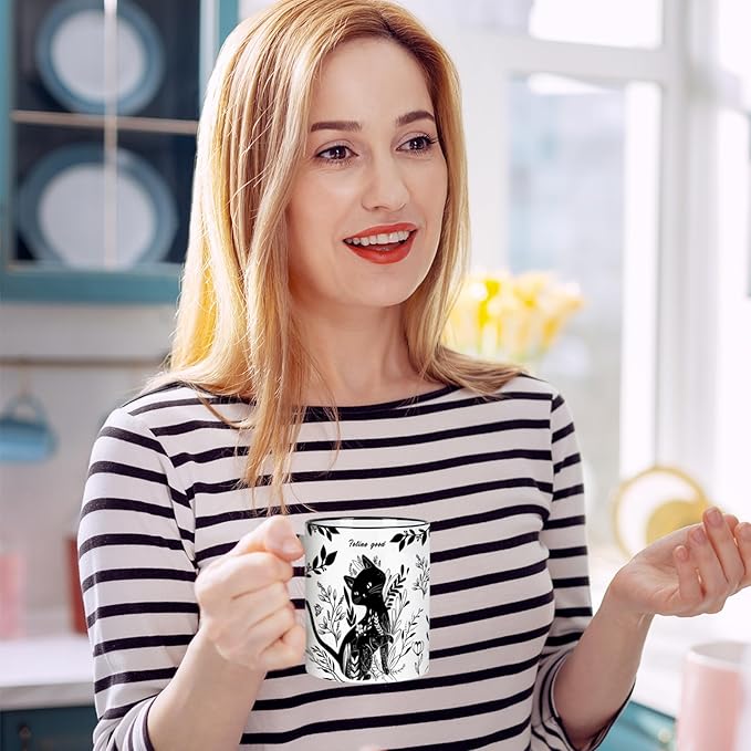 Black Cat Mug 11 Oz Black and White Boho Cats Coffee Mug,Birthday Gifts, Graduation Gift Mothers Day Gifts for Cats Lovers Women,Friends,Mom,Grandma Ceramic Coffee Mugs Microwave & Dishwasher Safe