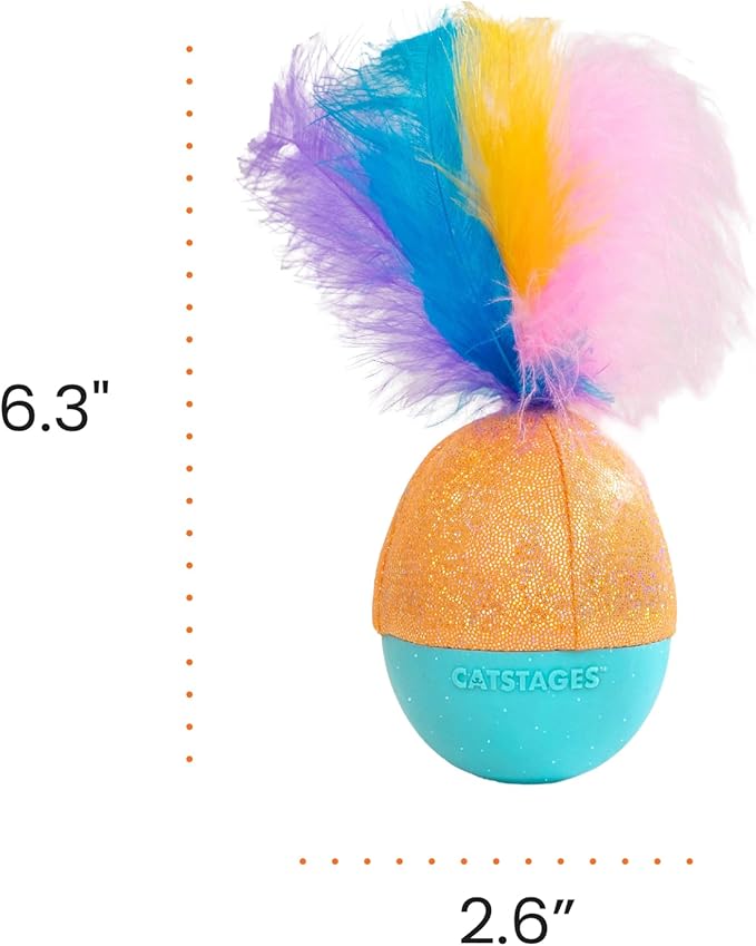 Catstages Whack N’ Wobble Ball Interactive Cat Toy Catnip Coated Wobble Ball with Feathers and Bells, Turquoise