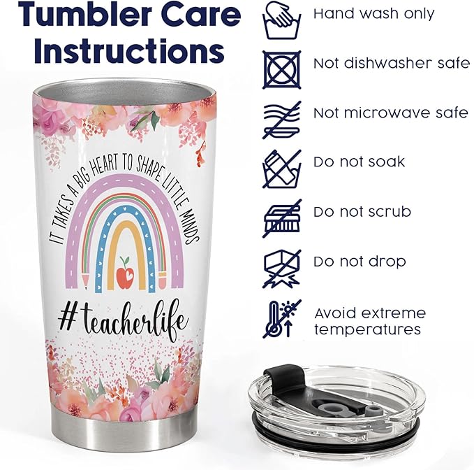 34HD Teacher Tumbler with Lid, 20oz Stainless Steel Coach Life Mug, It Takes Big Heart To Shape Little Minds Cup, Unique Gifts for Teacher Appreciation Birthday Christmas School