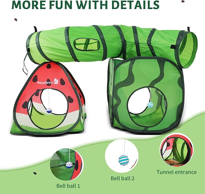 Cat Tunnel Toy and Cubes Combo Cat Tunnels for Indoor Cats Tube with Play Ball,Interactive Crinkle Collapsible Tent for Hiding Hunting and Resting, All in One Set of 3, Fruit