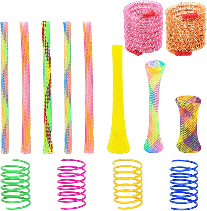 42 Pieces Cat Spring Toys Set, Colorful Cat Spring Toy and Cat Tube Toy Interactive Cat Toy for Indoor Cats, Playful Flexible Cat Plastic Coil Spiral for Kittens to Swat, Bite, Hunt(Random Color)