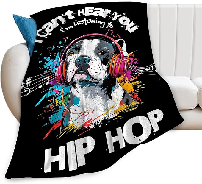 French Bulldog Throw Blanket Ultra Soft Cozy Funny Hip-Hop Music Dog Blanket Fleece Fuzzy Plush Bulldog Lovers Decor Gifts for Women Girls Adults Couch Sofa 80"x60"
