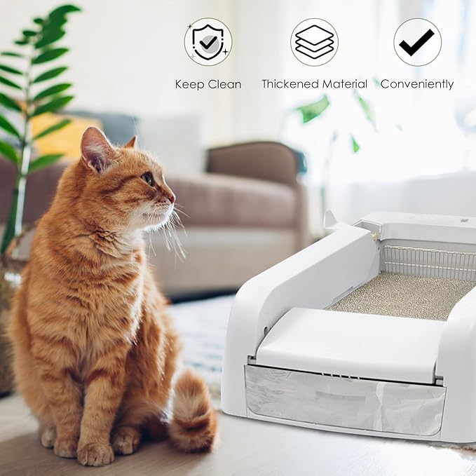 30 Pack Cat Litter Bags,No-Touch Kitty Litter Liners & Pet Waste Bags Compatible with Petsafe Self-Cleaning Cat Litter Box,Replacement Trash Pet Litter Bags