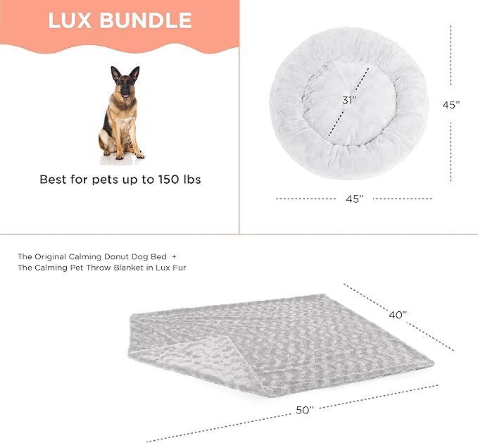 Best Friends by Sheri Bundle Set The Original Calming Lux Donut Cuddler Cat and Dog Bed + Pet Throw Blanket Gray Extra Large 45" x 45"