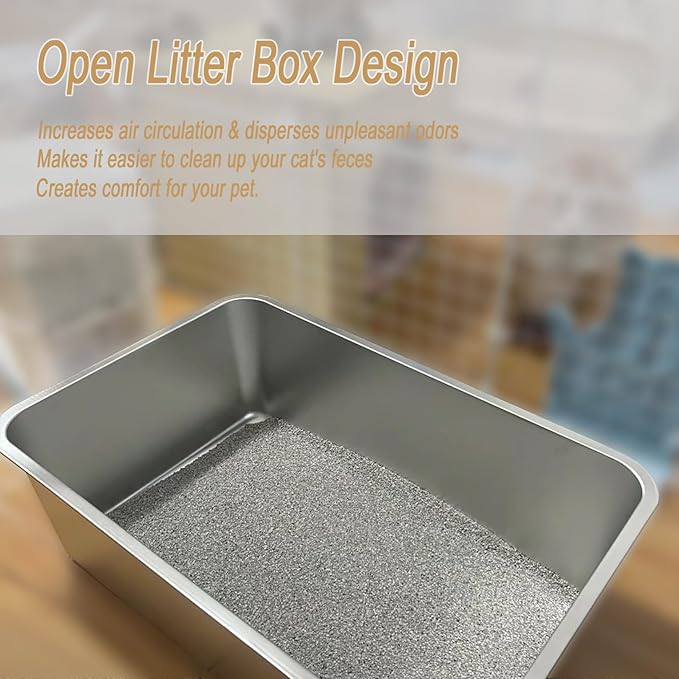 2 Pack Stainless Steel Cat Litter Box, 17.7" X 13.8" X 5.9" Litter Box for Kittens Open Metal Litter Box for Small to Medium Cats, Rabbits
