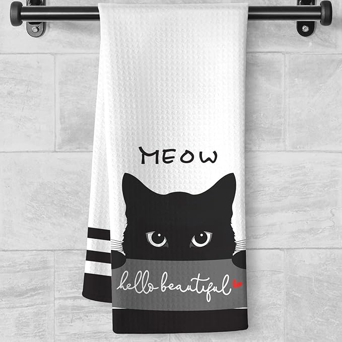 Cat Kitchen Towels,Cute Towels,Cat Kitchen Accessories,Cat Dish Towels,Cat Hand Towels,Crazy Cat Lady Gifts,Cat Lady Gifts,Black Cat Gifts for Women-Perfect for Decorating Your Kitchen and Bathroom