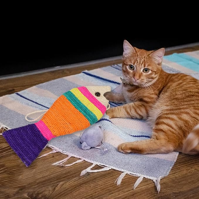 Cat Scratching Board Creative Fish Shaped Cat Claw Toy Colorful Sisal Pad Scratch Lounge Durable Scratching Pad Interaction Toy (L)