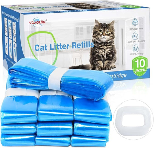 10 Pack Cat Litter Refill Bags 100% Enhanced Odor Control Litter Refills Generic Compatible with Litter Genie and Pet Genie Pail, Included One Non-original Refill Cartridge