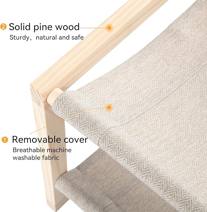 Cat Hammock, Dog Bed, Cat Beds for Indoor Cats, Pine Wood Double Cat Bed, 2 Tier Elevated Cat Bed with Breathable & Washable Covers, 20 x 16.5 x 13 Inch