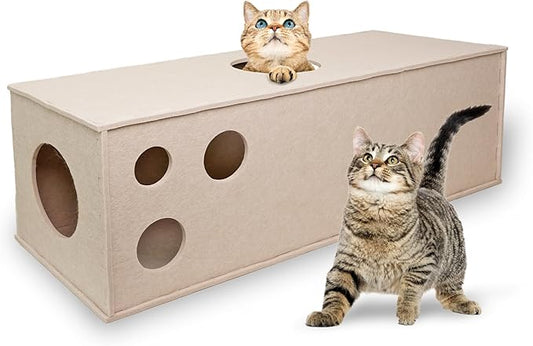 Meeyoview Cat Tunnel, Felt Cat Tunnels for Indoor Cats, Peekaboo Cat Hideaway Cave, Straight Cat Tunnel Bed, Interactive Cat Cube Toys for Small Medium Large Cats