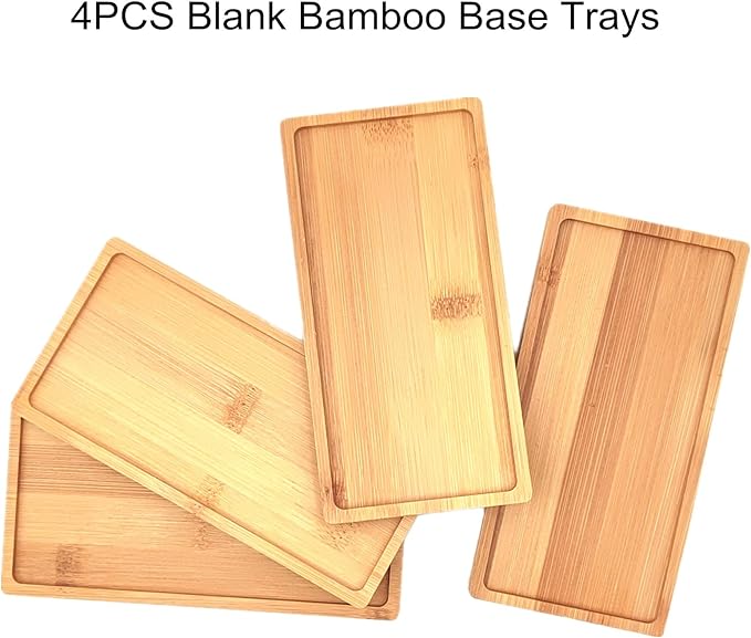 4PCS Mosaic Bamboo Coasters for Crafts, Blank Base Trays, Drinking Cup Coaster, Plant Coaster, Art Plate,DIY Mosaic Supplies (Rectangle)