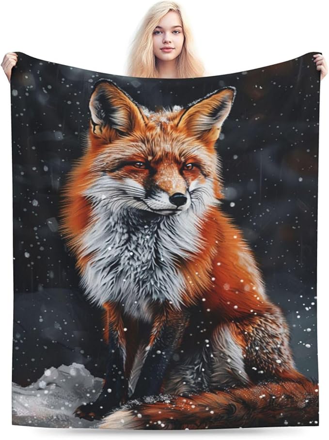Fox Throw Blanket Fox Plush Fleece Soft Cozy Gifts Blanket for Kids Girls Boys Adults Decor 40''X50''