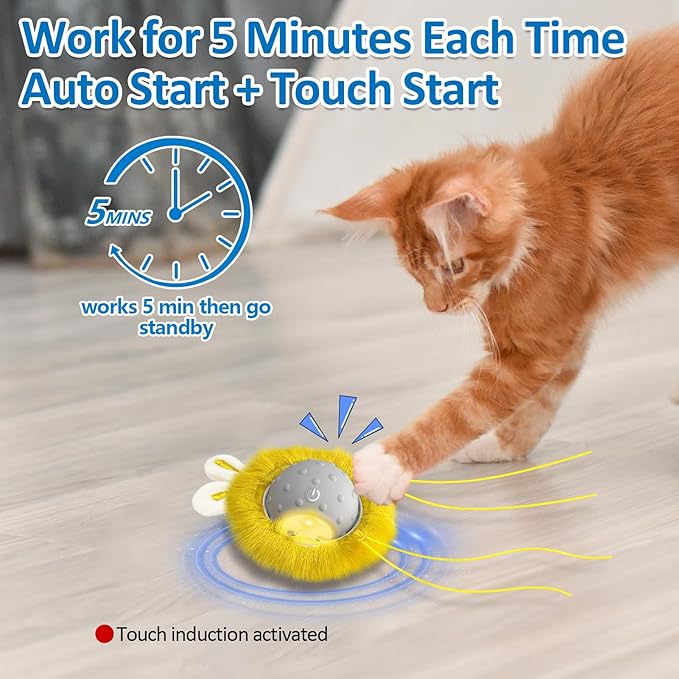 Motion Activate Interactive Cat Toys - Automatic Moving Ball Toys for Indoor Cats, Self Rotating Ball with Lights, Electric Cat Mice Toys, USB Rechargeable, Auto On/Off