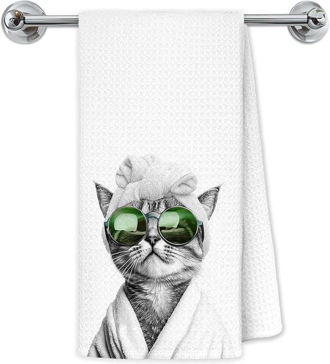 Funny Sunglasses Cat Hand Towels for Bathroom Kitchen, Cat Lover Mom Lady Gifts Bathroom Hand Towels, Funny Kitten Decorative Kitchen Dish Towels Drying Cloth, 16x24 Inch