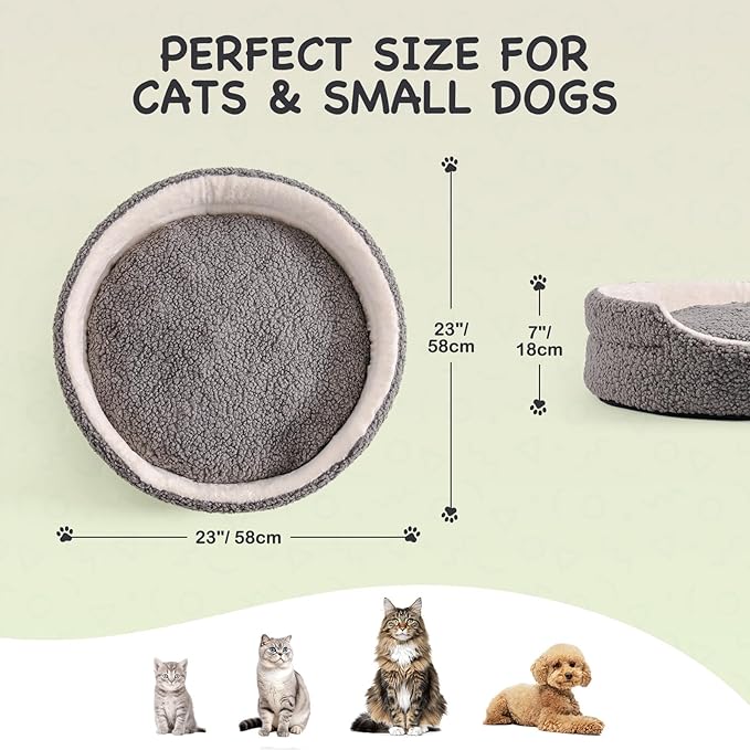 Mewoo Dog Beds for Small Dogs Cat Beds for Indoor Cats, Washable Pet Bed for Kitten and Puppy with Non-Slip Bottom (Grey, 23.0" L X 23.0" W X 7.0" Th)