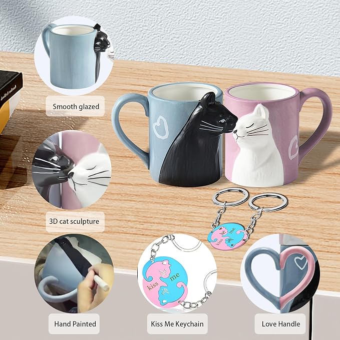 BigNoseDeer Couple Gifts Cute Kissing Cat Mug Matching Couples Stuff Ceramic Coffee Mugs for Wedding Gifts Anniversary Engagement Gift for Couples Cat Lovers 12oz
