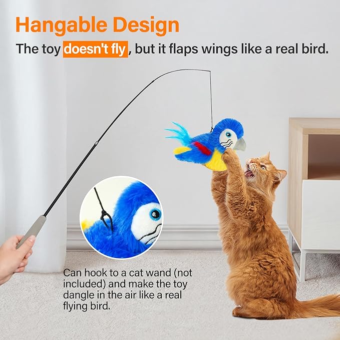 Cat Toys for Indoor Cats, Flapping Bird Cat Toy, Electric Simulated Chirping Bird Interactive Cat Toy with Flappy Wings, Rechargeable Touch Activated Cat Toys with Catnip and Feather - Bule