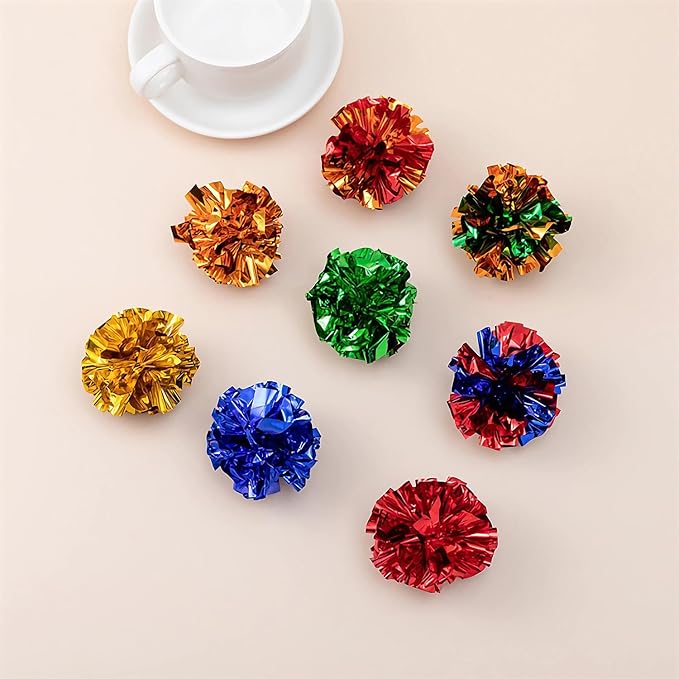 12PCS Cat Interactive Crinkle Balls,2.3 Inches Colorful Cat Mylar Ball Toys for Indoor Cats to Keep Fit and Active,Perfect for Kittens, Cats, and Puppies!
