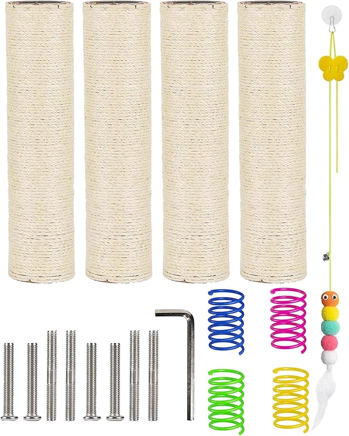 BNOSDM 4 Pcs 11.8”x2.75” M8 Replacement Scratching Post for Cat Tree Tower Rope Scratch Poles Refill Sisal Pole Part for Refurbishment Hemp White