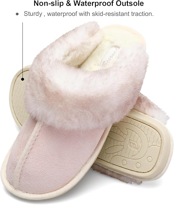 Besroad Winter Fuzzy House Slippers Sandals Plush Faux Fur Fluffy Flats Slippers Warm Slide Shoes for Women