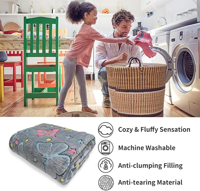 Glow in The Dark Girls Blanket, Butterfly Blanket Gifts Toys for 3-12 Year Old Toddler Teen Daughter Valentines Birthday Christmas Decor 50"x60"