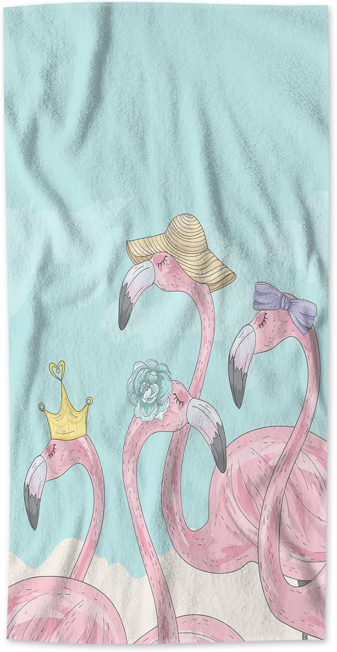 AOYEGO Pink Flamingo Towels Summer Tropical Birds with Flower Crown Bow Tie Hat Bathroom Kitchen Hand Towels Beach Bath Face Towels for Yoga Swim Golf 15x30 Inch