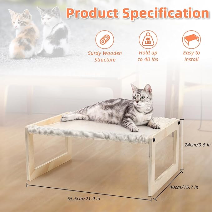 BsBsBest Cat Bed, 22 X 16 Inch Elevated Wooden Pet Hammock Breathable Dog Bed Detachable Portable Indoor Outdoor Cat Beds for Kitty Puppy Bunny Rabbit Small Animal