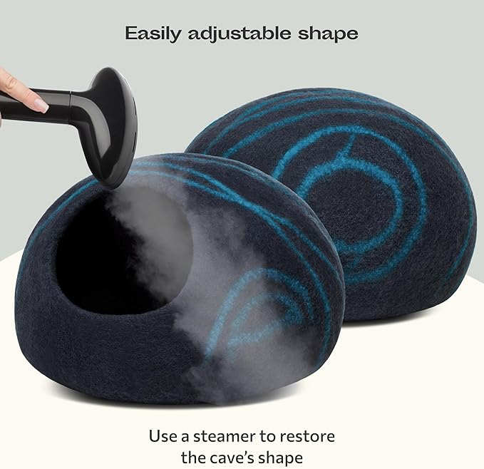 MEOWFIA Cat Cave – Premium Felt Cat Bed for Indoor Cats, Handmade 100% Merino Wool (Dark Shades) (Medium, Black Aqua)