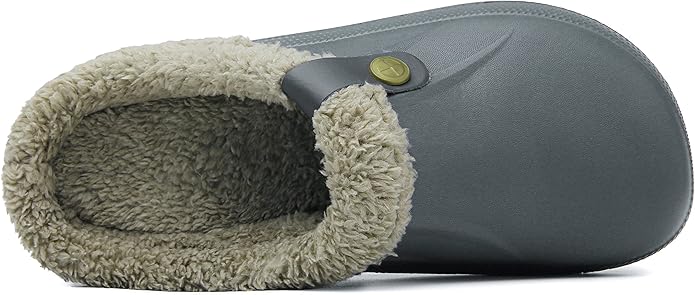 SMajong Mens Fur Lined Clogs Womens Waterproof Slippers Garden Shoes Winter Warm Plush Home House Slippers Indoor Outdoor Mules