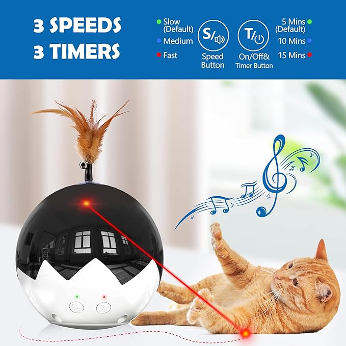 Cat Laser Toy Automatic, 3 in 1 Interactive Cat Feather Toy, Tumbler Ball Toy for Indoor Kitten, 3 Modes Laser with 360 Irregular Rotation, USB Rechargeable, Laser Safe