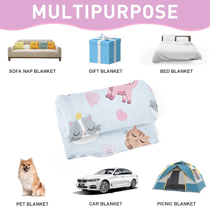 Cat Themed Blanket for Girls, Kitten Throw Flannel Soft Warm Plush Cute Cats Blanket for Kids Women Cat Lovers, All Season Bed Couch Living Room Decor 50"x60"