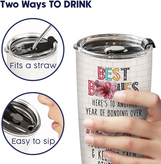 34HD Best Friend Tumbler with Lid, 20oz Insulated BFF Drinking Cup, Another Bonding Year Coffee Mug, Best Friends Gifts, Bestie Gifts for Birthday Mothers Day Christmas