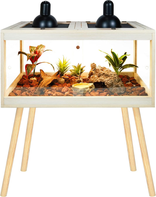 Bearded Dragon Tank with Legs Up to 77 Gallons, Tortoise Habitat with Metal Mesh Top, Reptile Enclosure Lockable Design, Snake Tank (Oak, 62 Gallon, 40" L x 20" W x 47.6" H)