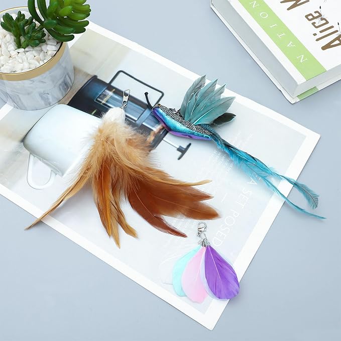 8 Pieces Cat Insect Feather Toys Replacement Cat Toy Wand Refills Interactive Cat Teaser Wand Attachments with Bell for Cat Toys